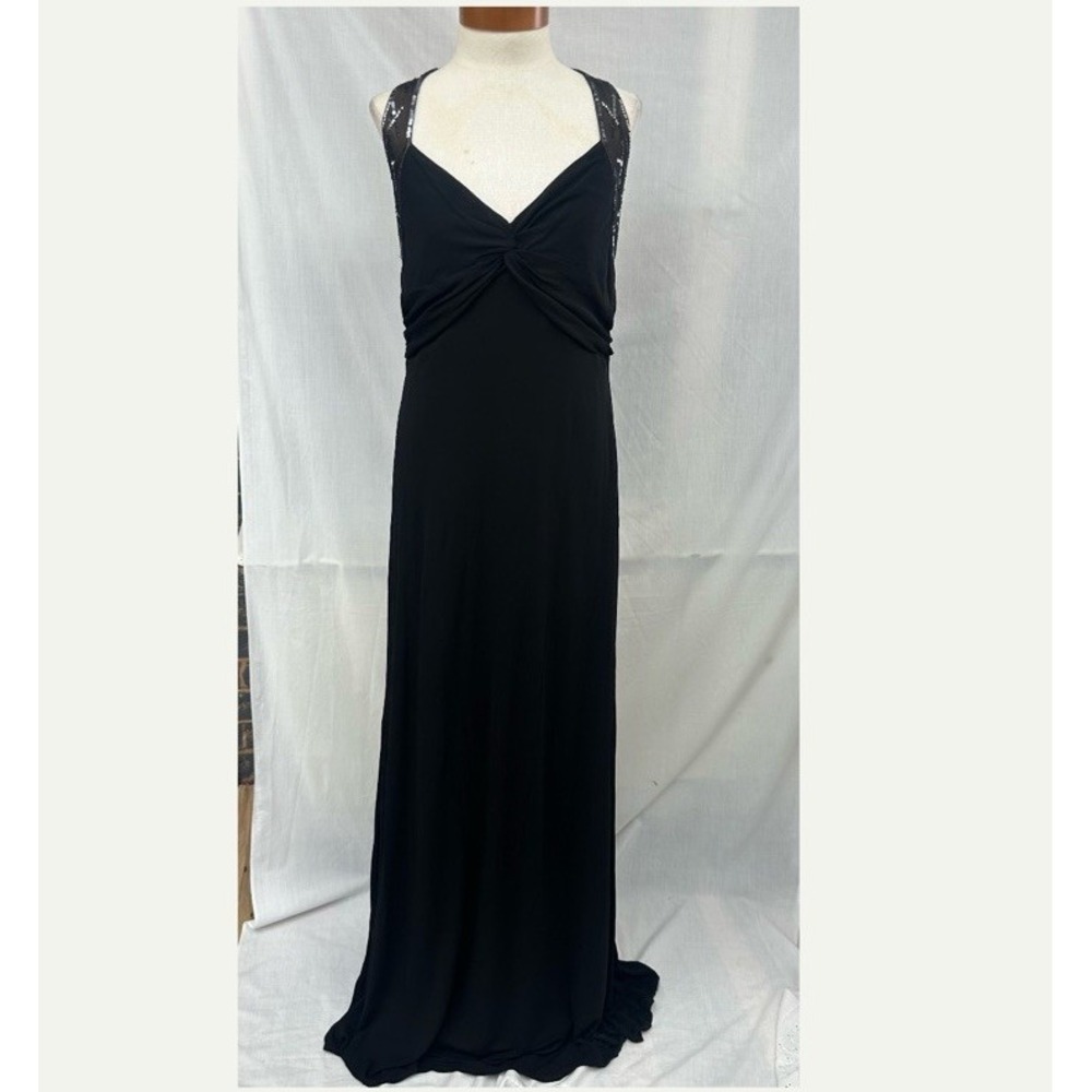 BCBG 90s Sequin Bodycon gown Medium black Evening Prom Y2K Sheer Straps Fantasy